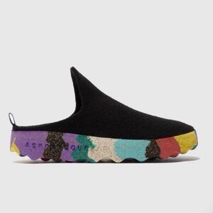 Asportuguesas Black Wool Come L Multi Slip-On Platform Mules 41 / 10